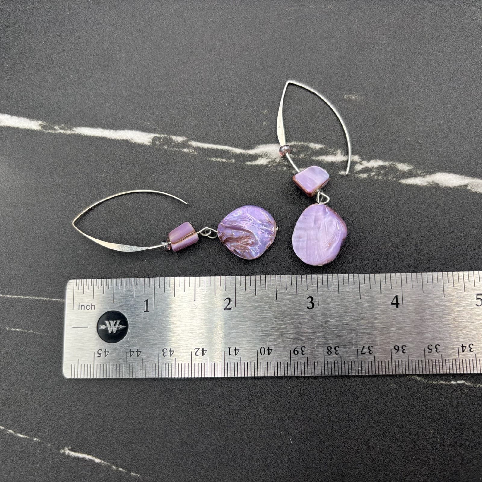 Vintage Purple Shell Drop Earrings Iridescent Dangle Boho Statement Earrings - Thumbnail 7