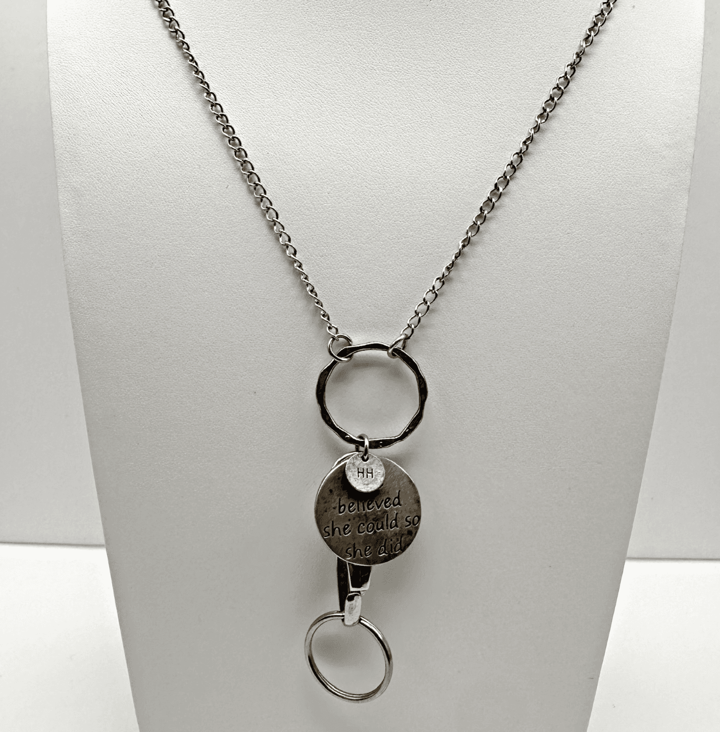 Vintage 90s Silver Tone Infinity Loop Inspirational Quote Necklace Jewelry - Image 1