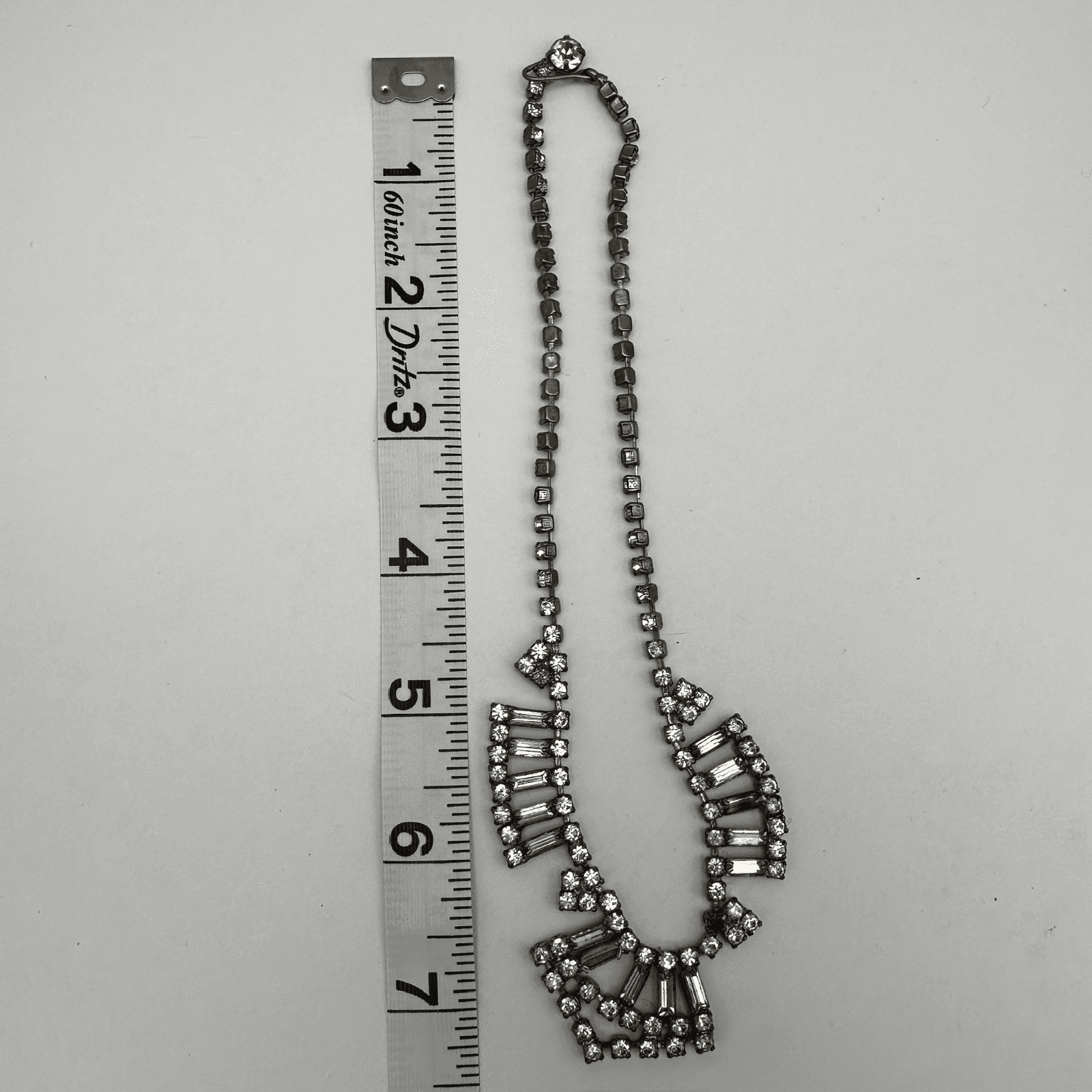 Vintage 90s Silver Tone Clear Rhinestone Baguette Fringe Statement Jewelry - Thumbnail 9