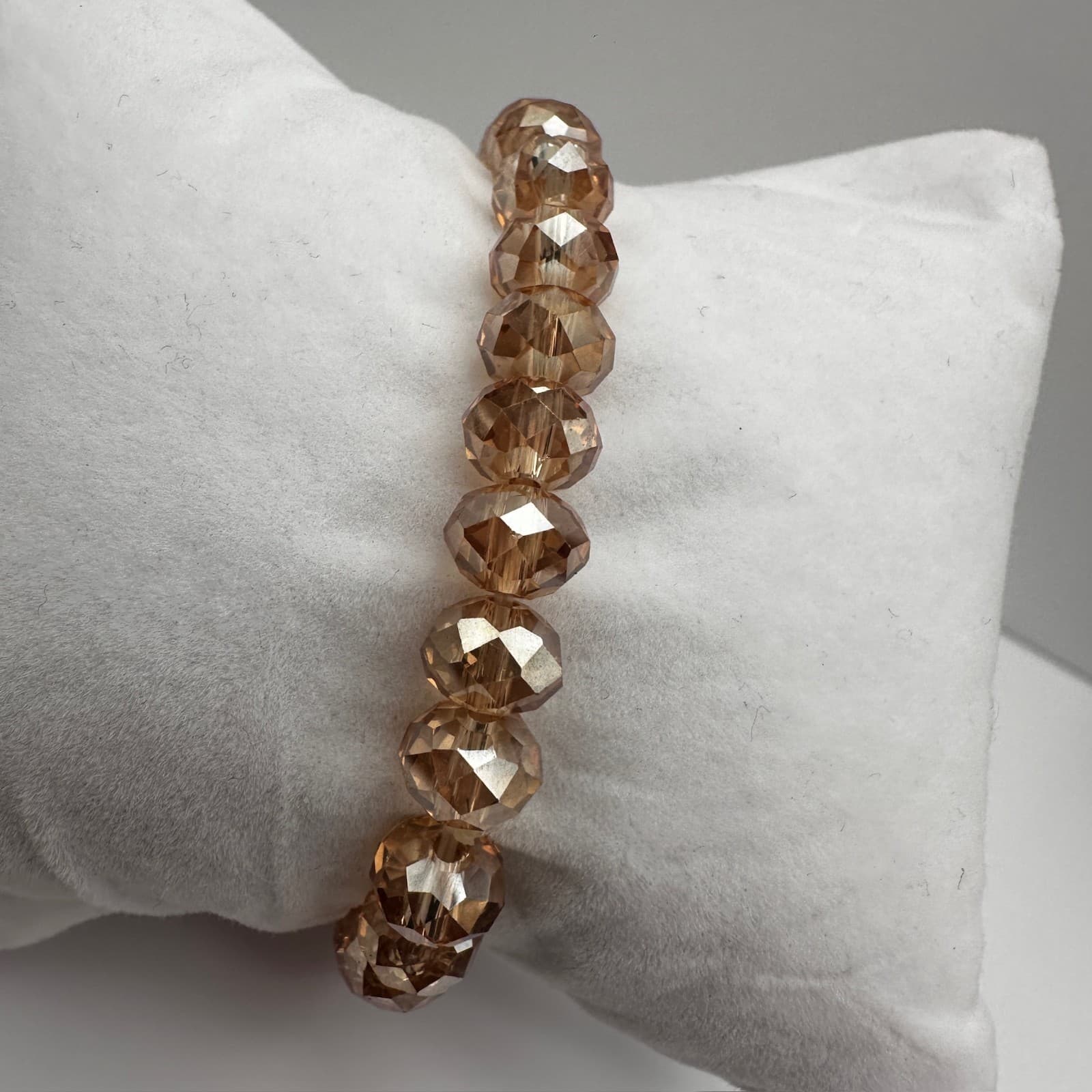 Vintage 90s Gold Tone Champagne Beaded Stretch Bracelet Faceted Classic Jewelry - Thumbnail 7