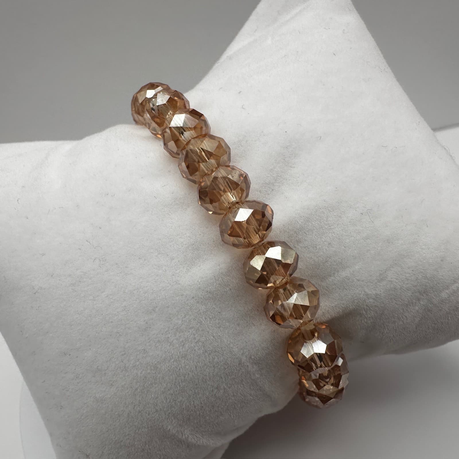 Vintage 90s Gold Tone Champagne Beaded Stretch Bracelet Faceted Classic Jewelry - Thumbnail 9