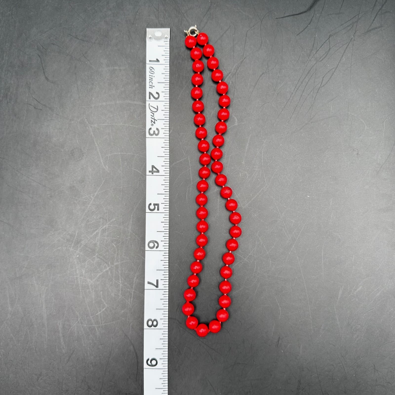 Vintage Red Beaded Necklace Round Beads Silver Tone Ring Clasp Retro Jewelry - Thumbnail 9