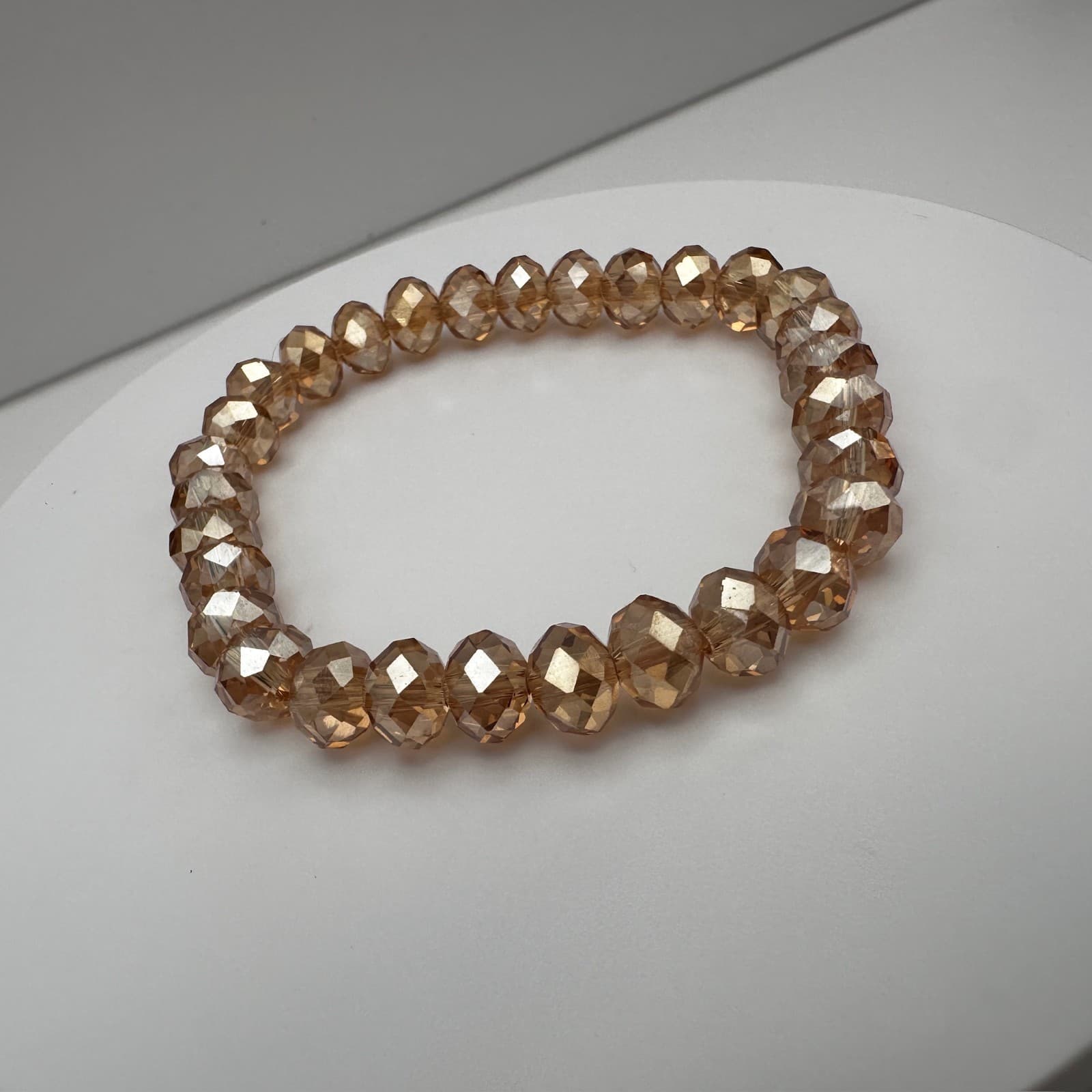 Vintage 90s Gold Tone Champagne Beaded Stretch Bracelet Faceted Classic Jewelry - Thumbnail 2