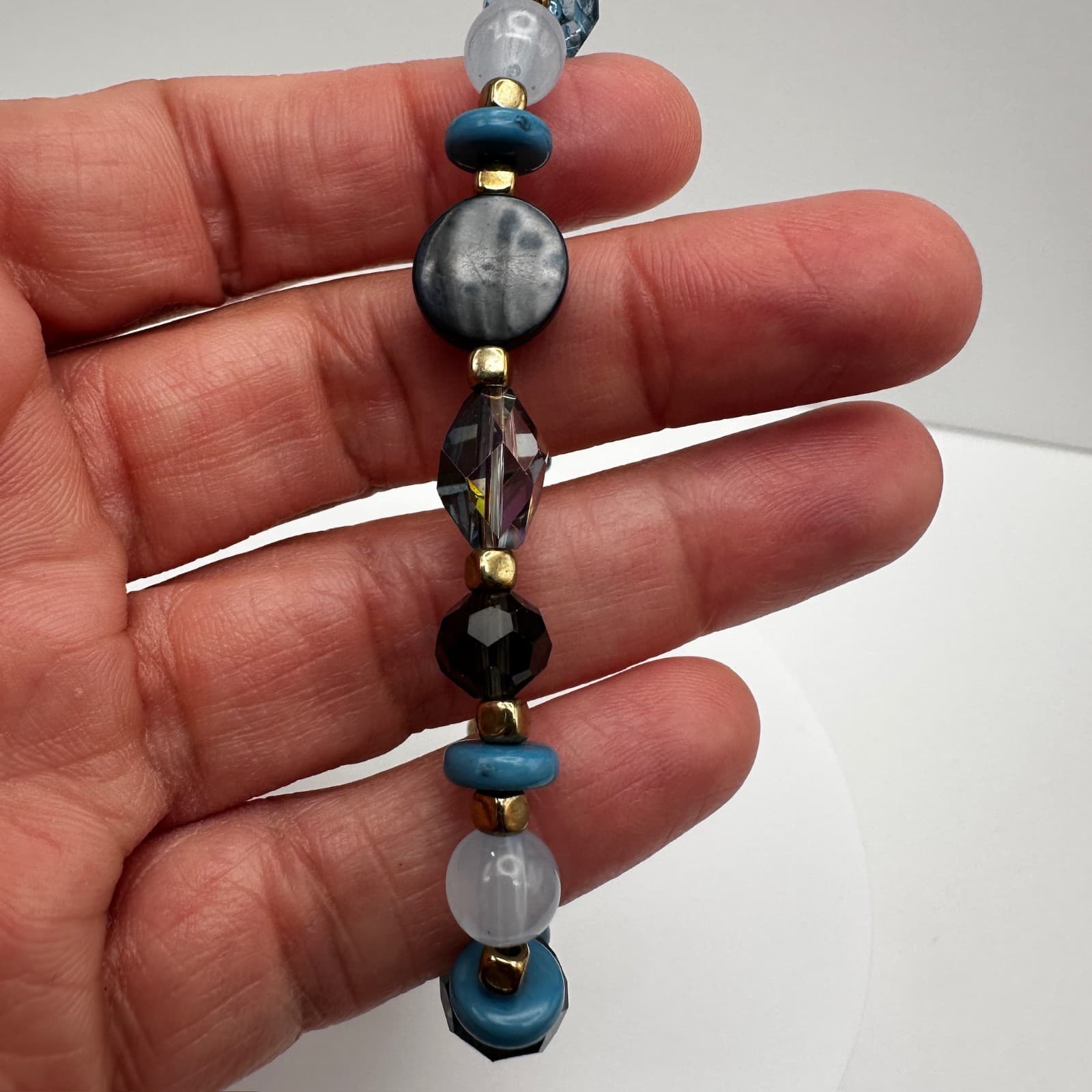 Vintage 90s Gold Tone Stone Beaded Bracelet Women's Classic Fashion Jewelry - Thumbnail 6