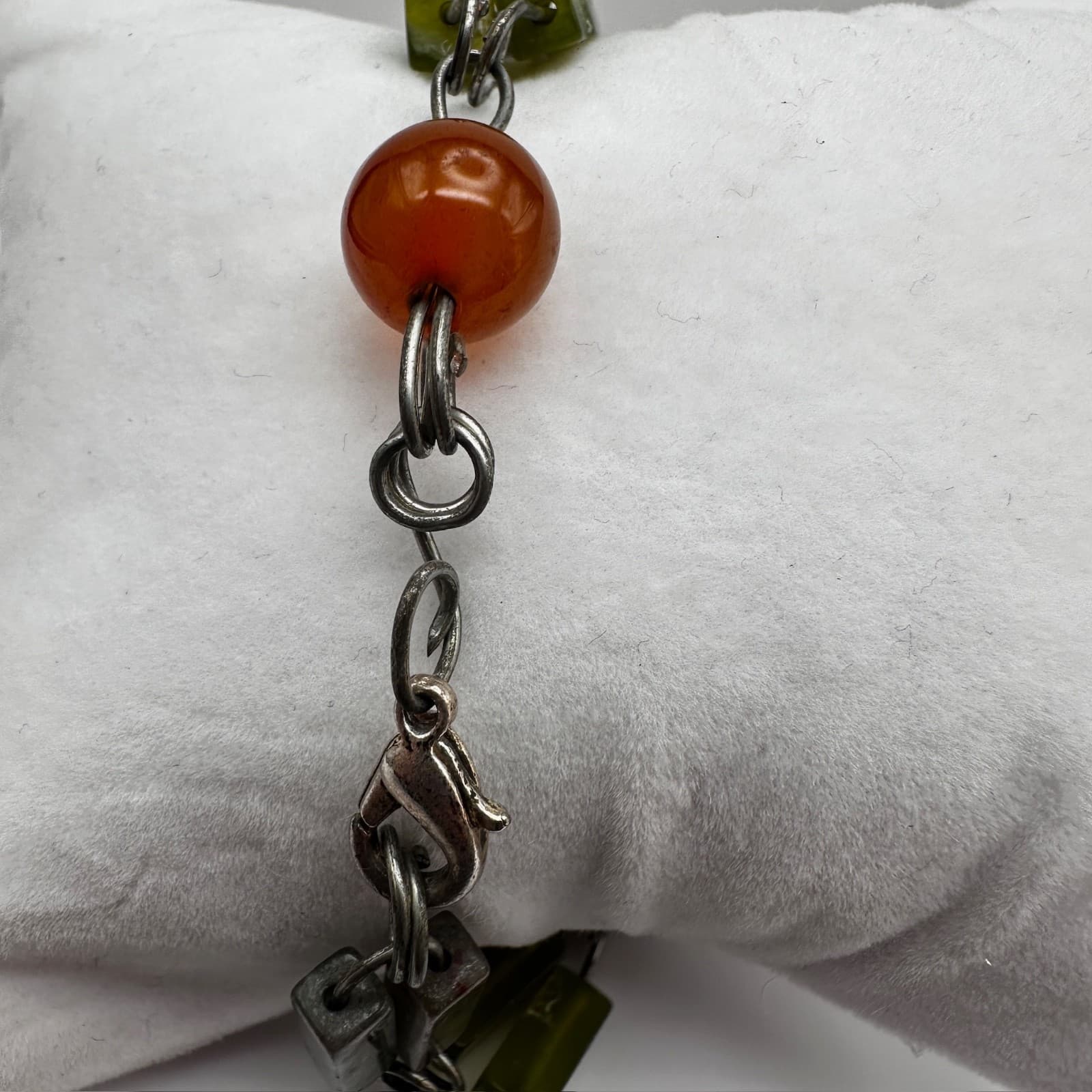 Vintage Mixed Stone Bracelet Serpentine Jade Jasper Carnelian Wire Link Boho Y2K - Thumbnail 8