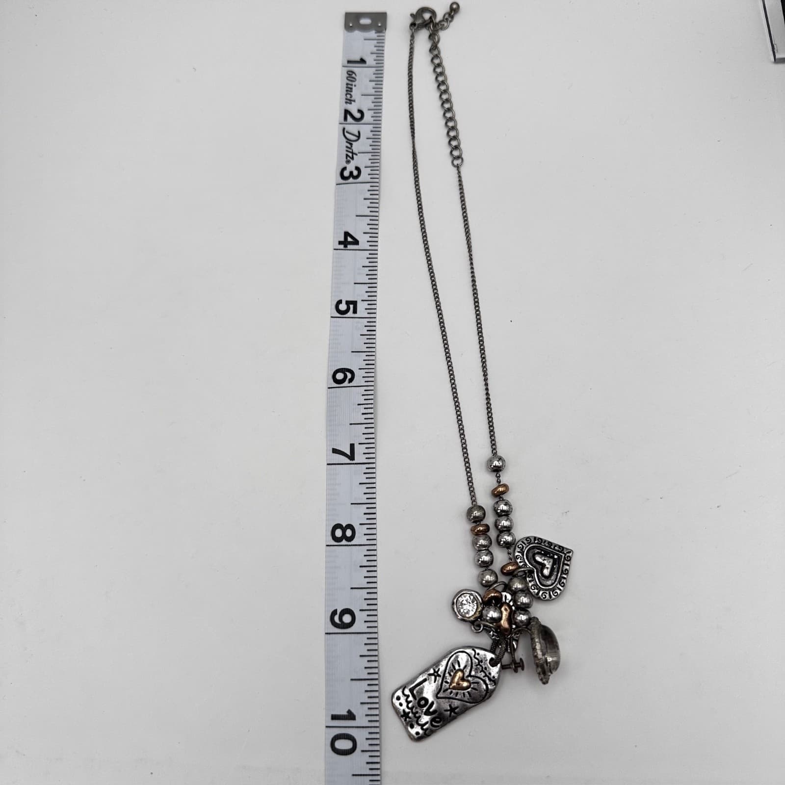 Vintage Silver Tone Heart Charm Necklace Love Tag Y2K - Thumbnail 10