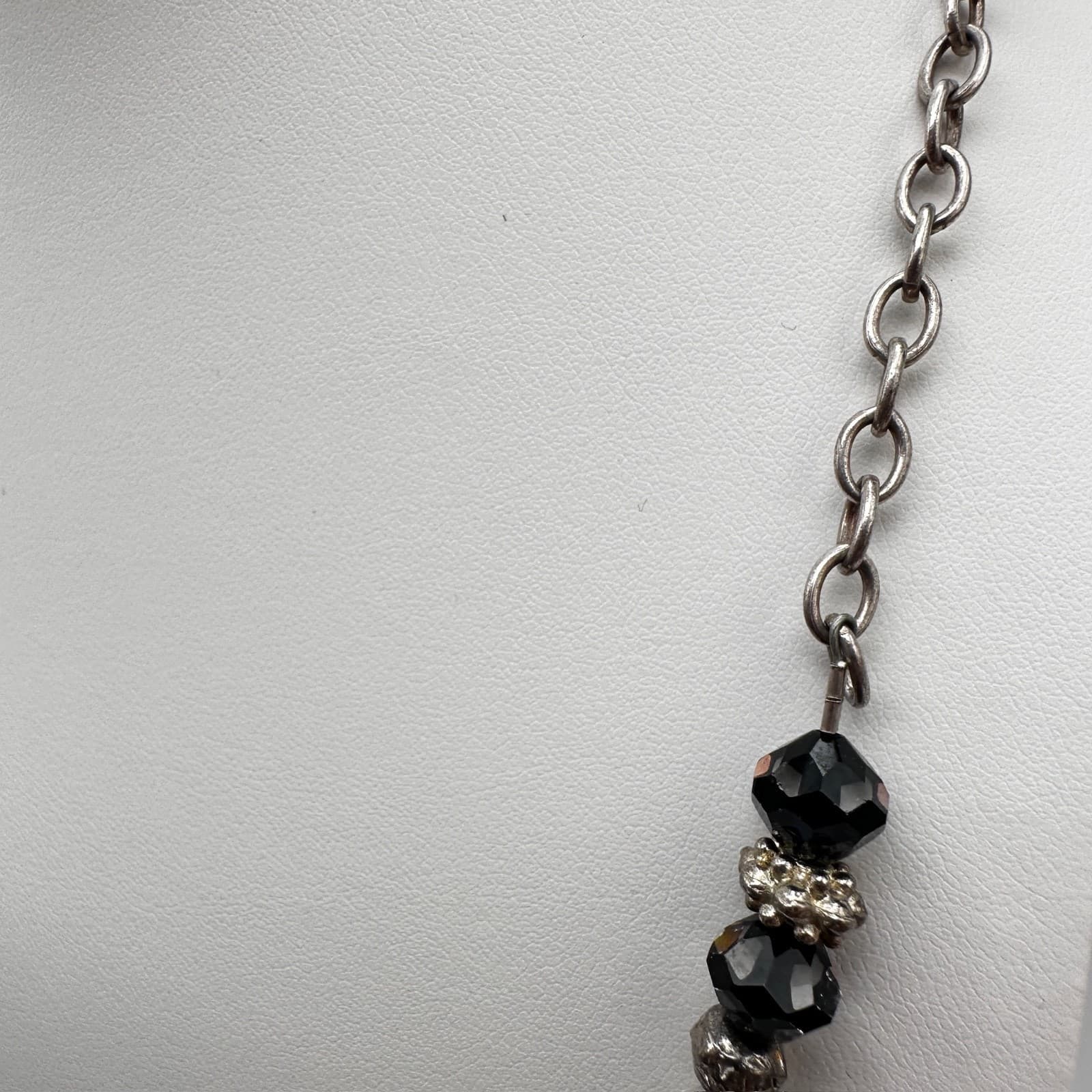 Black & Clear Crystal Beaded Necklace Silver Tone Vintage Y2K Gothic Chic - Thumbnail 5