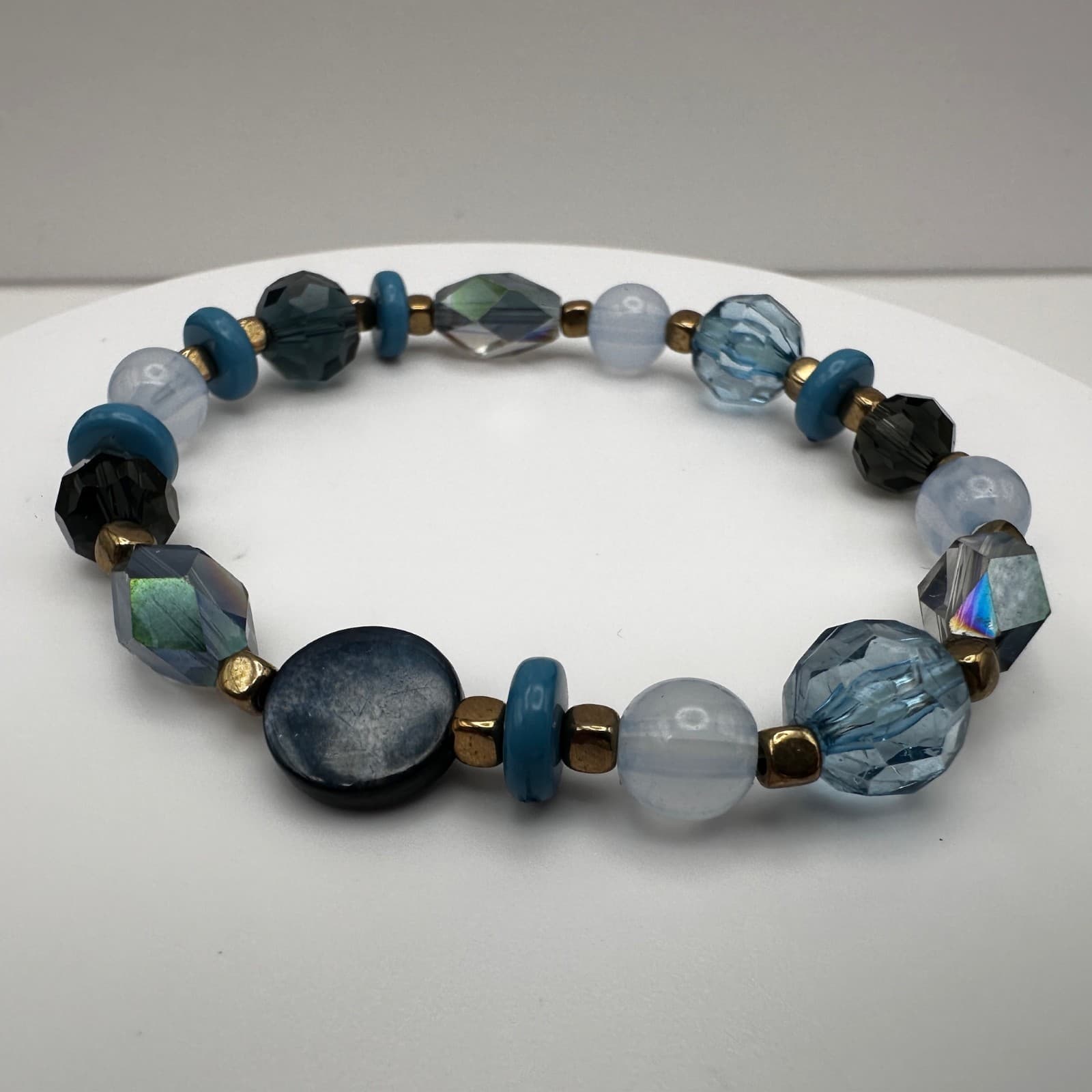 Vintage 90s Gold Tone Stone Beaded Bracelet Women's Classic Fashion Jewelry - Thumbnail 4