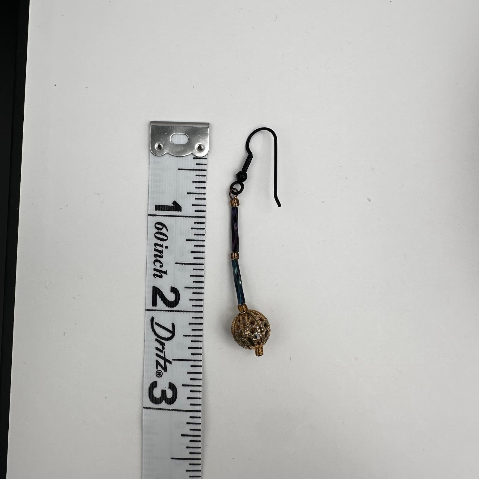 Vintage 90s Gold Tone Filigree Orb Dangle Earrings Black Twisted Glass Bead Boho - Thumbnail 11