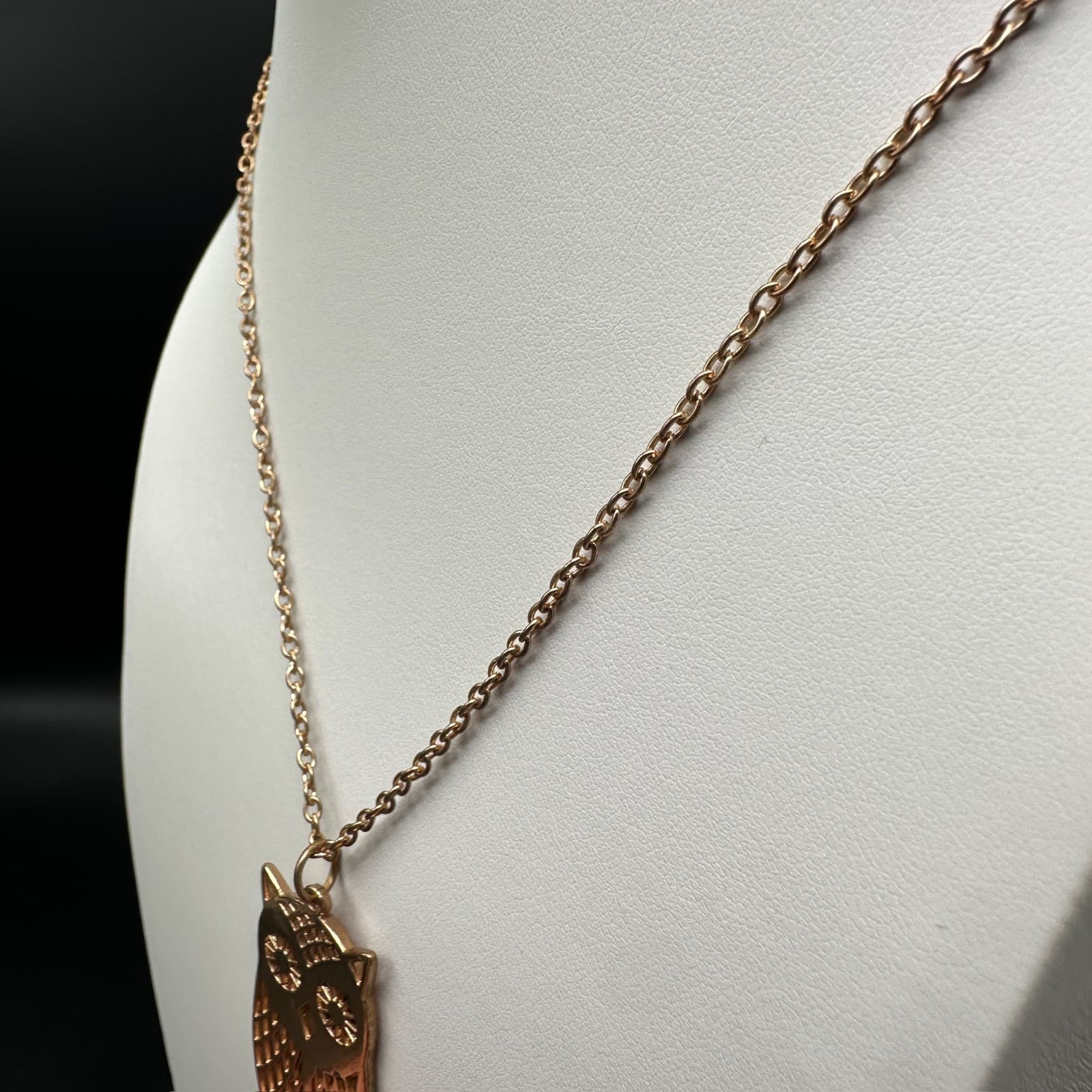 Vintage 90s Owl Pendant Necklace Gold Tone Beaded Tassel Boho Jewelry - Thumbnail 5