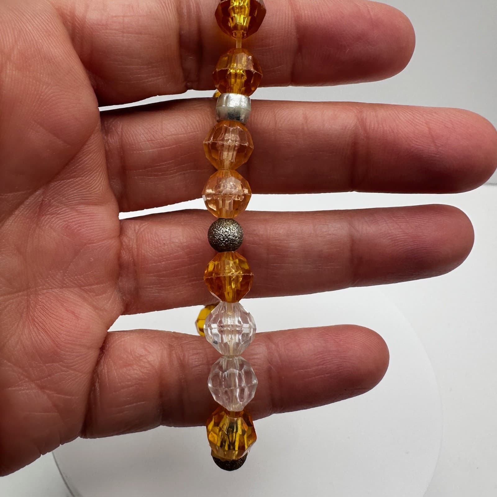 Vintage 90s Amber Faceted Beaded Stretch Bracelet Women's Classic Jewelry - Thumbnail 8