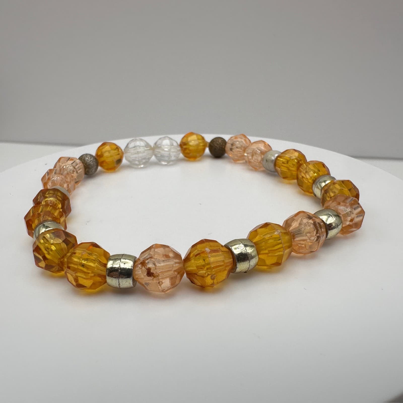 Vintage 90s Amber Faceted Beaded Stretch Bracelet Women's Classic Jewelry - Thumbnail 3