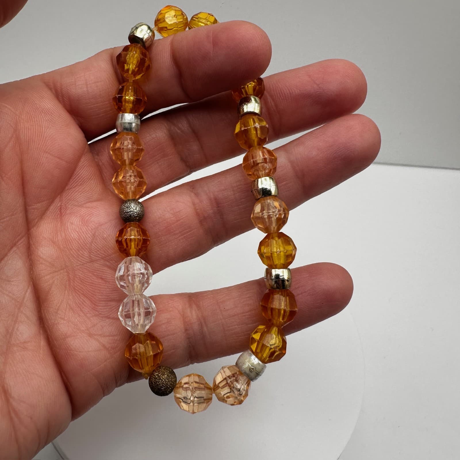 Vintage 90s Amber Faceted Beaded Stretch Bracelet Women's Classic Jewelry - Thumbnail 9