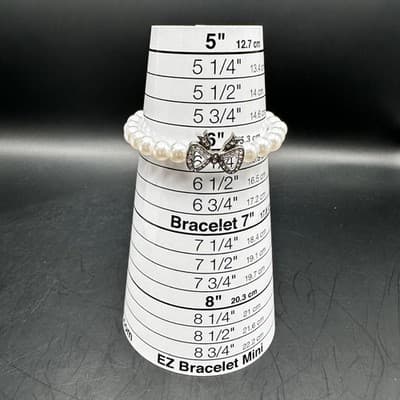 Vintage 90s Pearl Necklace Bracelet Set Bow Crystal Accent Ivory Beads Jewelry - Thumbnail 13