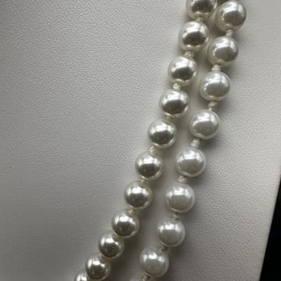 Vintage 90s Pearl Necklace Bracelet Set Bow Crystal Accent Ivory Beads Jewelry - Thumbnail 6