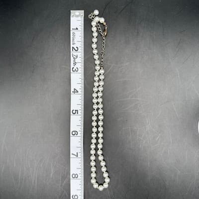 Vintage 90s Pearl Necklace Bracelet Set Bow Crystal Accent Ivory Beads Jewelry - Thumbnail 14