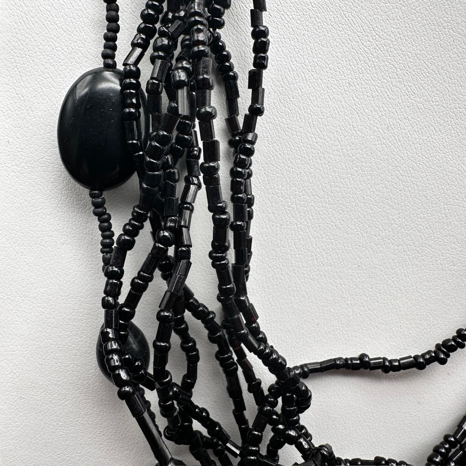Vintage 80s 90s Black Multi Strand Beaded Necklace Statement Layered Era Jewelry - Thumbnail 7