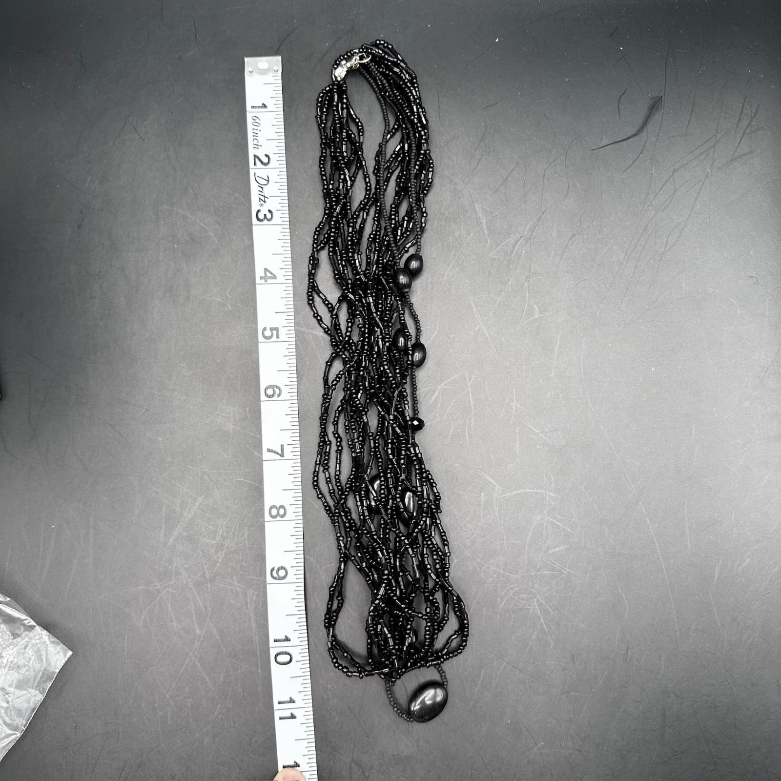 Vintage 80s 90s Black Multi Strand Beaded Necklace Statement Layered Era Jewelry - Thumbnail 9