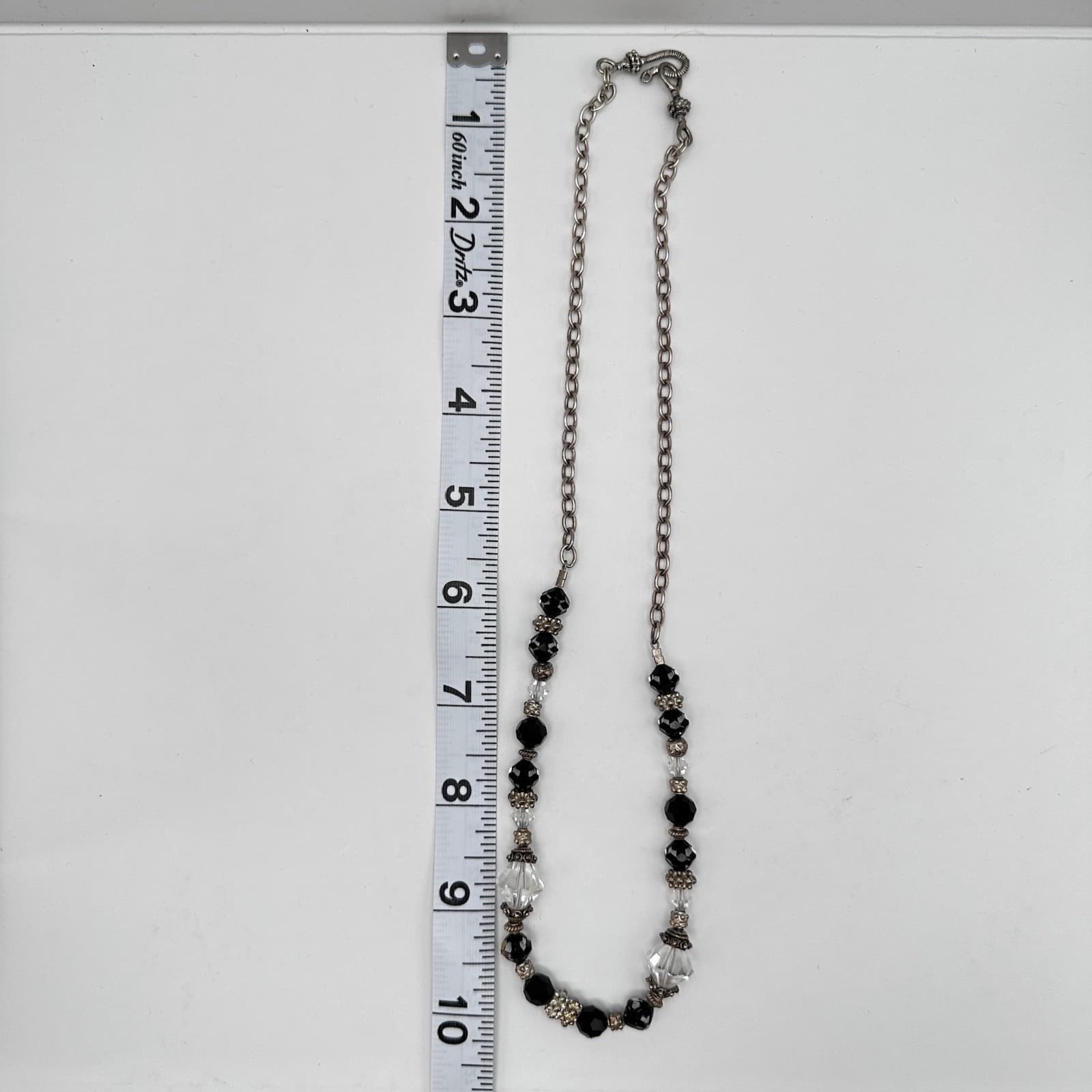 Black & Clear Crystal Beaded Necklace Silver Tone Vintage Y2K Gothic Chic - Thumbnail 7