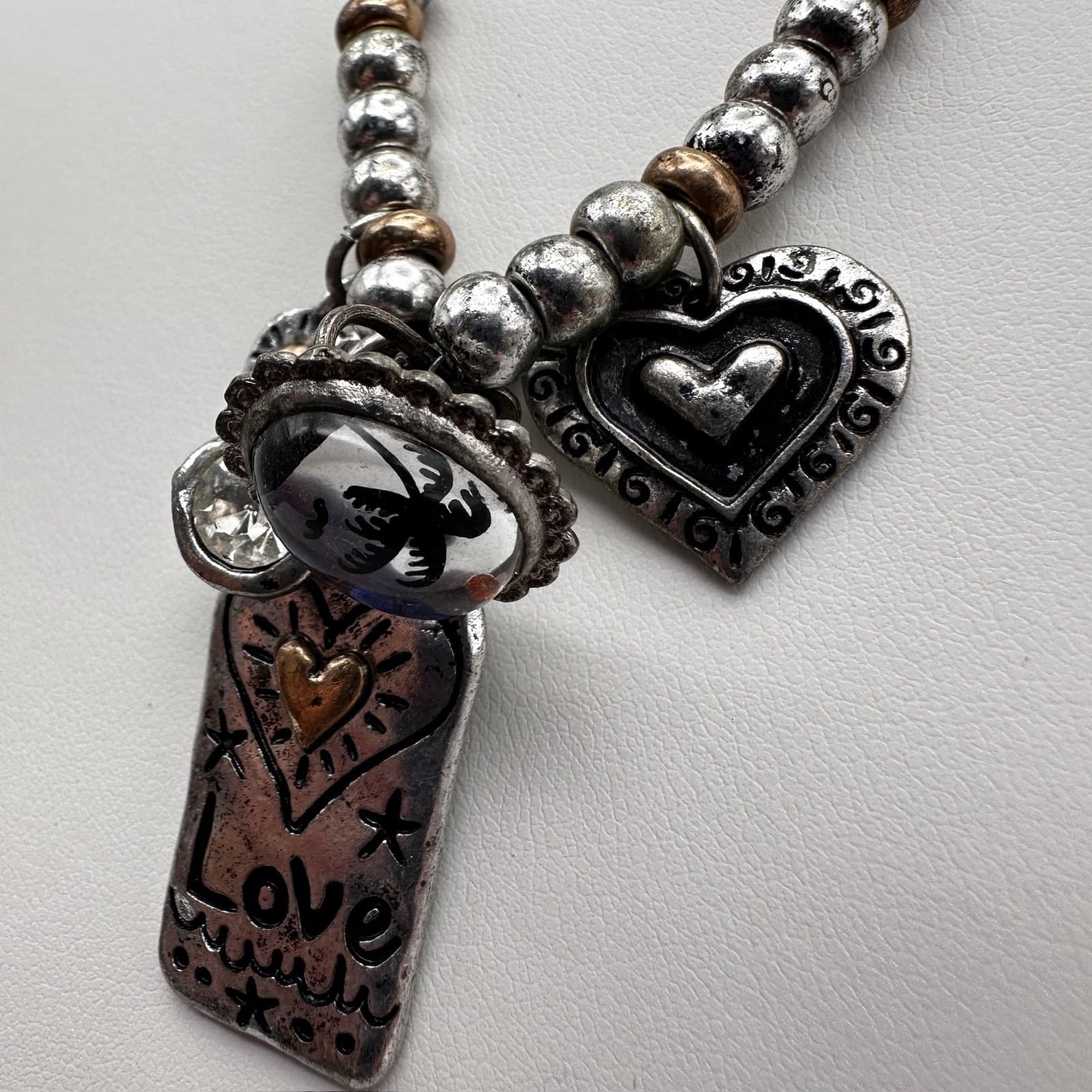 Vintage Silver Tone Heart Charm Necklace Love Tag Y2K - Thumbnail 5
