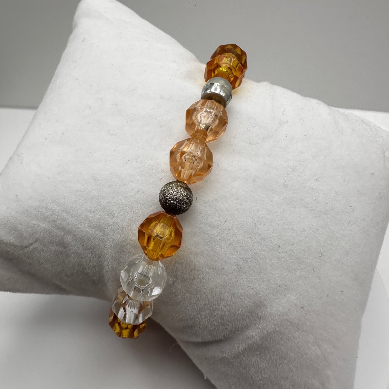 Vintage 90s Amber Faceted Beaded Stretch Bracelet Women's Classic Jewelry - Thumbnail 5