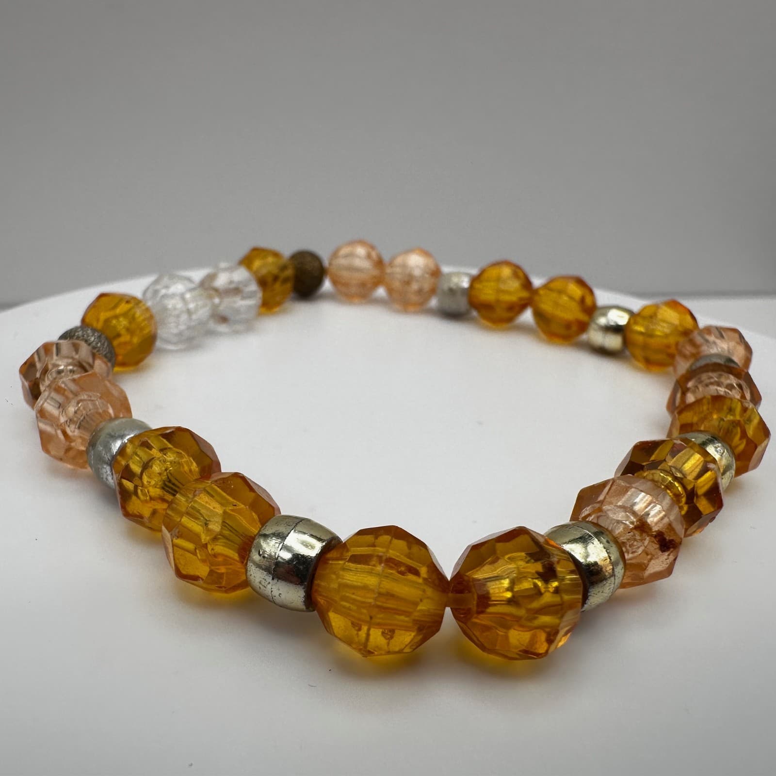 Vintage 90s Amber Faceted Beaded Stretch Bracelet Women's Classic Jewelry - Thumbnail 4