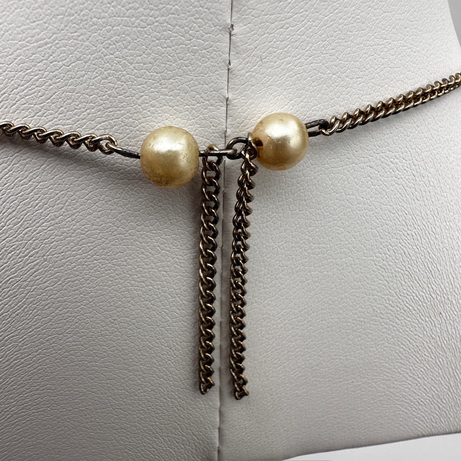 Vintage 80s Gold Tone Faux Pearl Station Tin Cup Necklace Women's Jewelry - Thumbnail 6