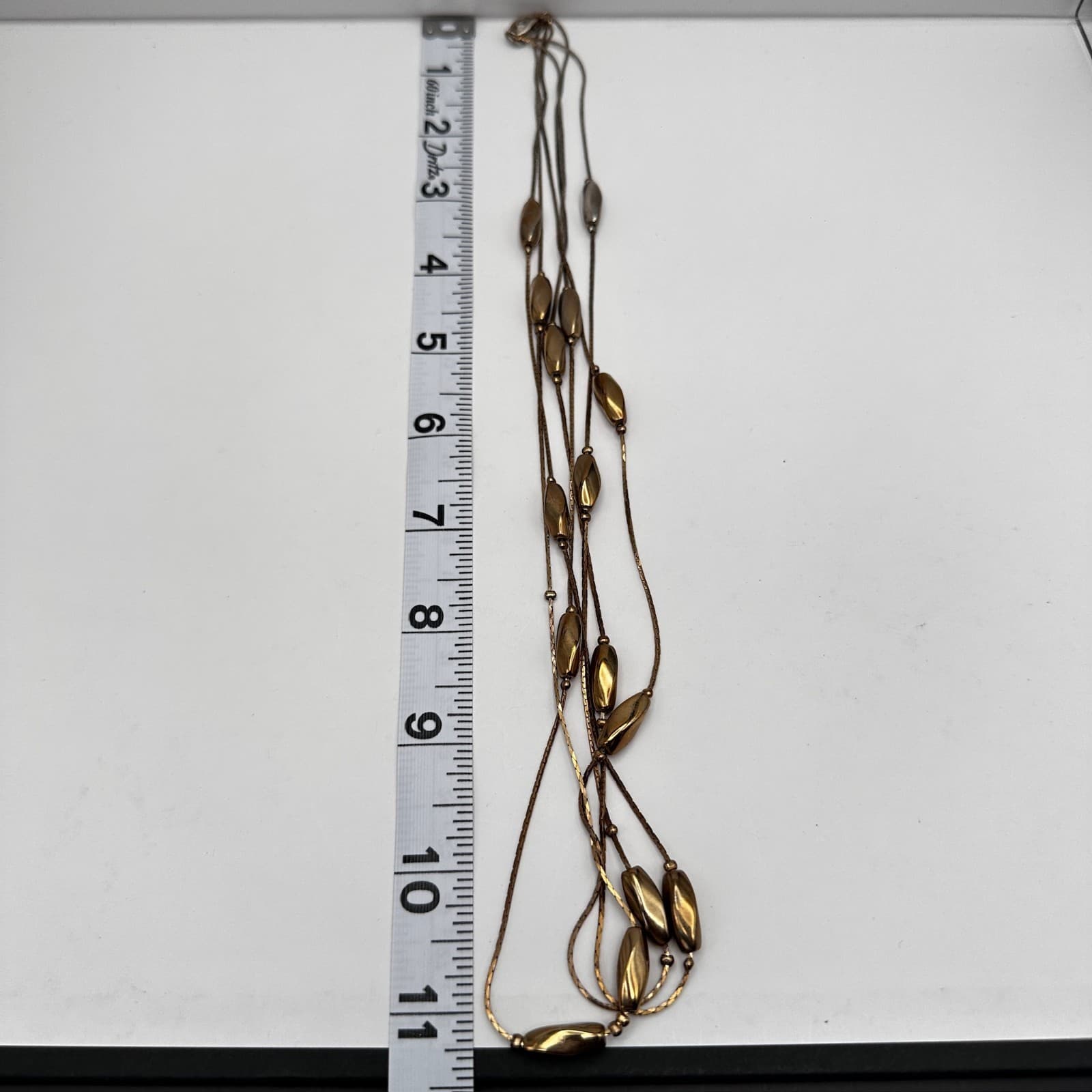 Vintage 90s Gold Tone Multi Strand Snake Chain Necklace Geometric Beads Jewelry - Thumbnail 8