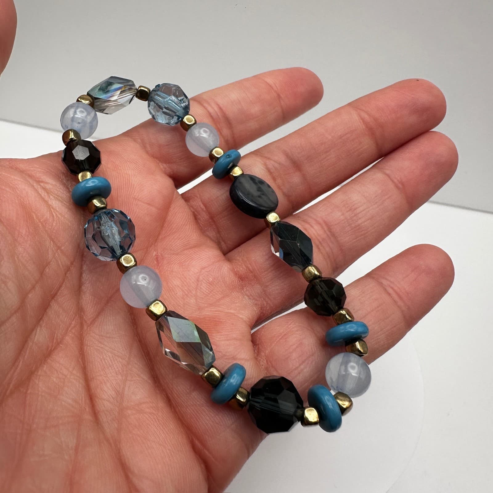 Vintage 90s Gold Tone Stone Beaded Bracelet Women's Classic Fashion Jewelry - Thumbnail 7