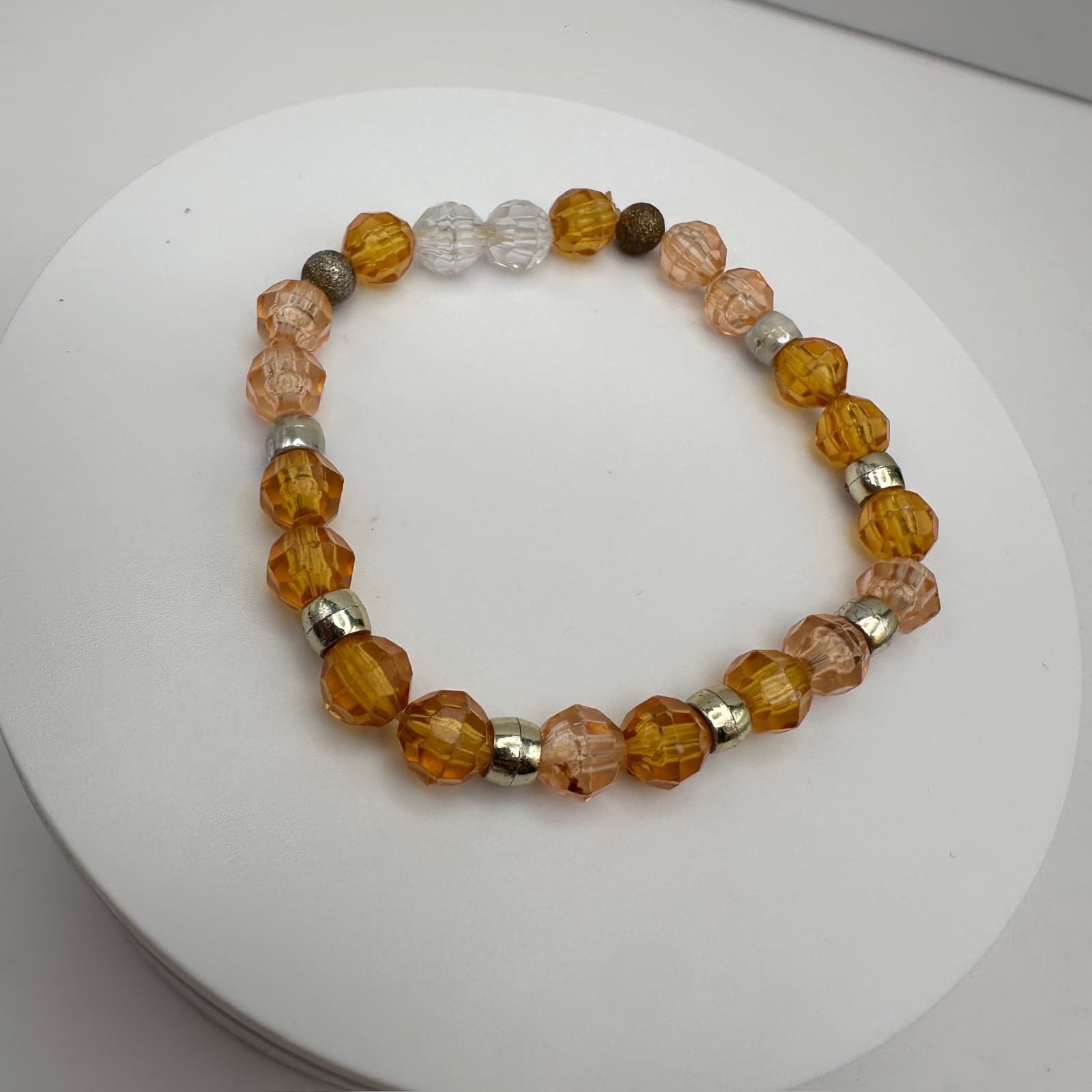 Vintage 90s Amber Faceted Beaded Stretch Bracelet Women's Classic Jewelry - Thumbnail 2