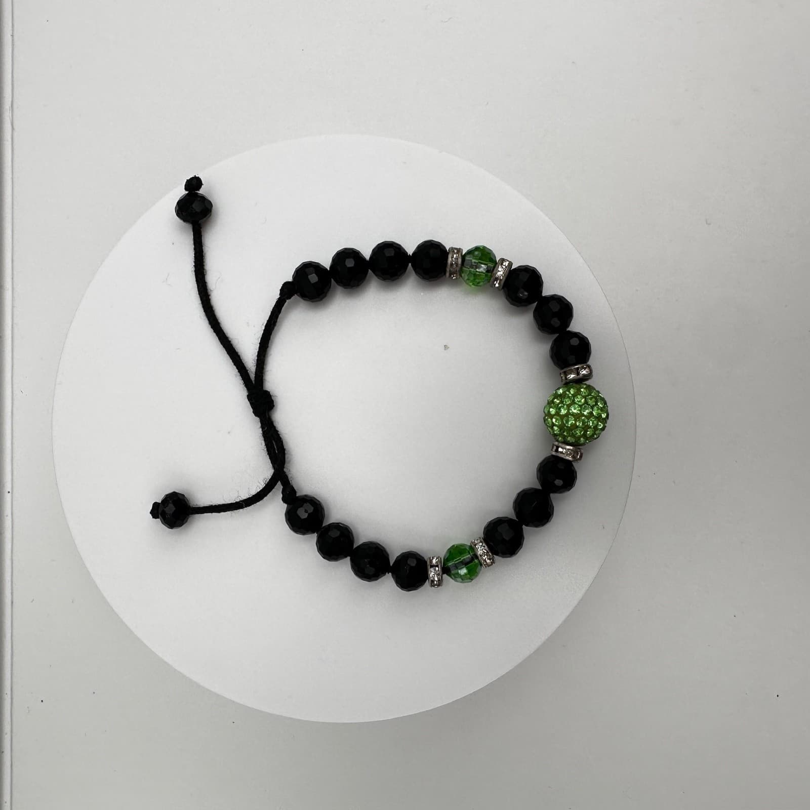 Vintage Black Beaded Bracelet Green Crystal Disco Ball Y2K Gothic - Thumbnail 7