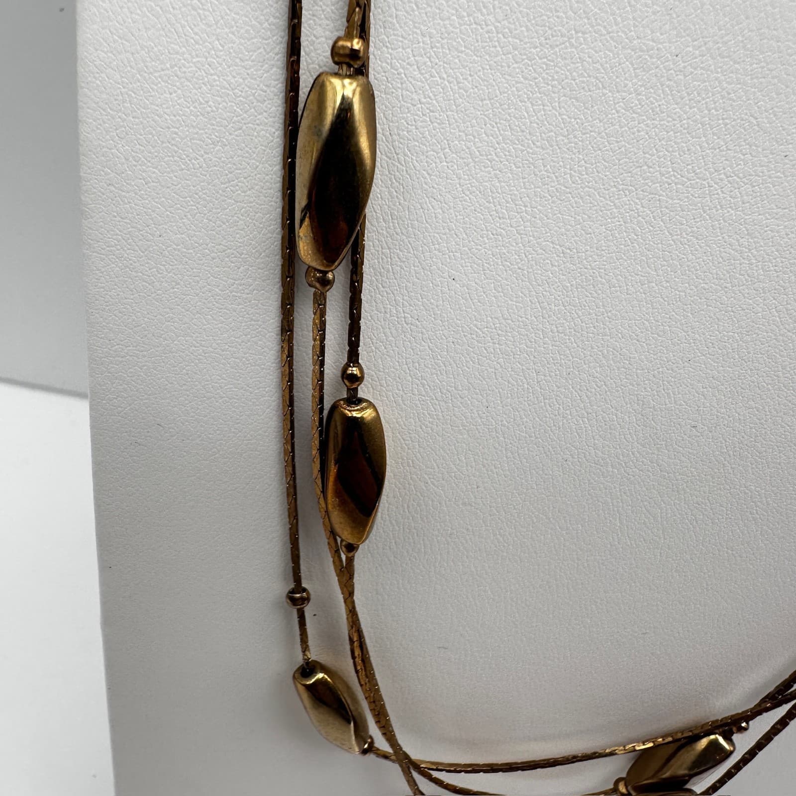 Vintage 90s Gold Tone Multi Strand Snake Chain Necklace Geometric Beads Jewelry - Thumbnail 4