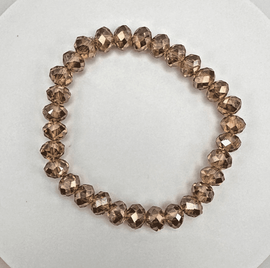 Vintage 90s Gold Tone Champagne Beaded Stretch Bracelet Faceted Classic Jewelry - Image 1