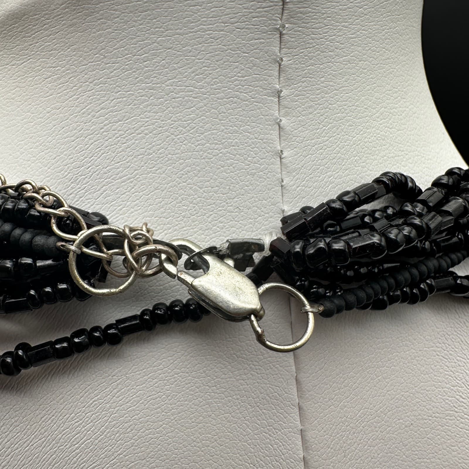 Vintage 80s 90s Black Multi Strand Beaded Necklace Statement Layered Era Jewelry - Thumbnail 8