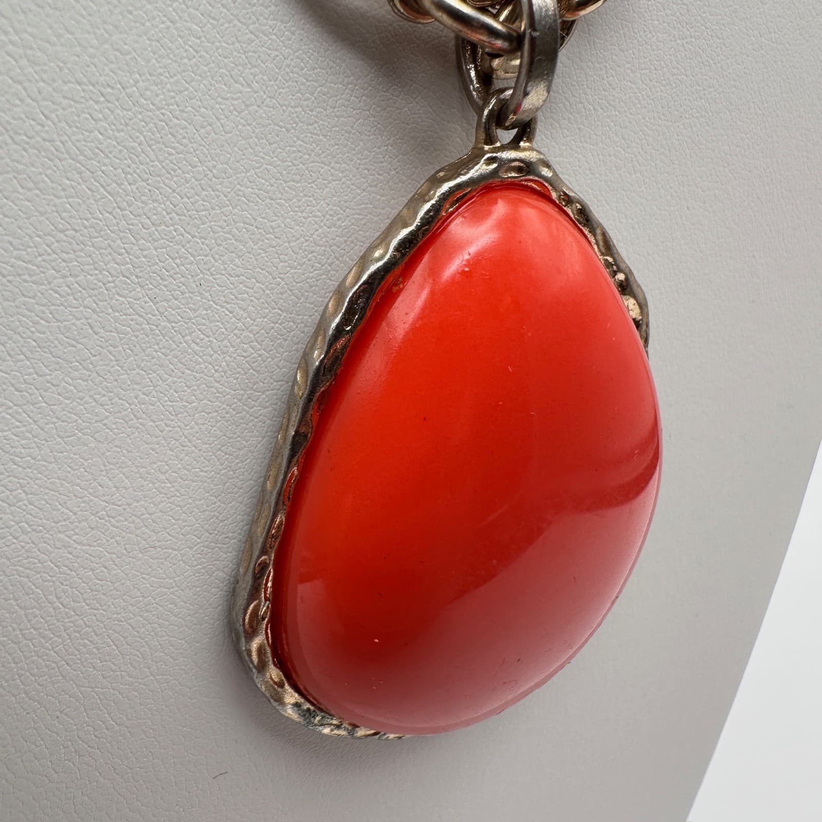 Vintage 90s Silver Tone Multi Strand Red Teardrop Pendant Necklace Boho Jewelry - Thumbnail 11