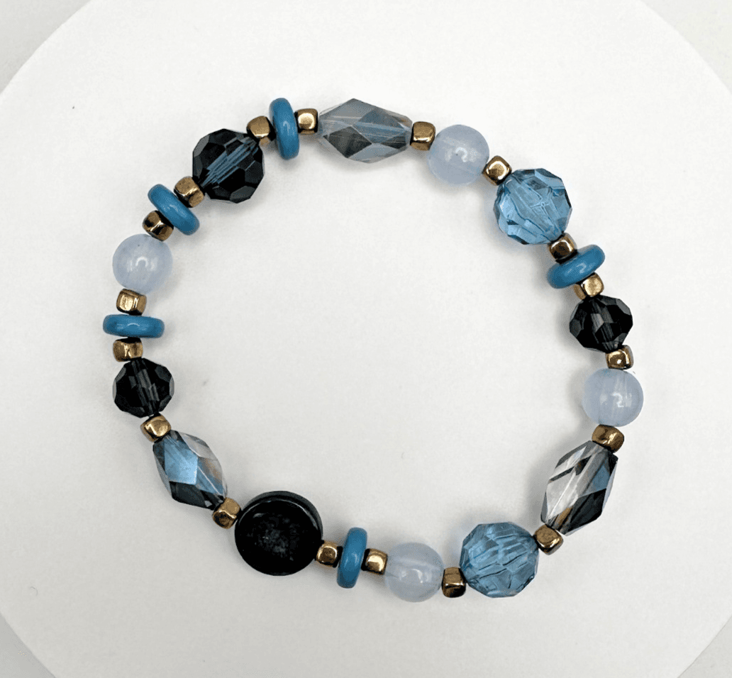 Vintage 90s Gold Tone Stone Beaded Bracelet Women's Classic Fashion Jewelry - Image 1