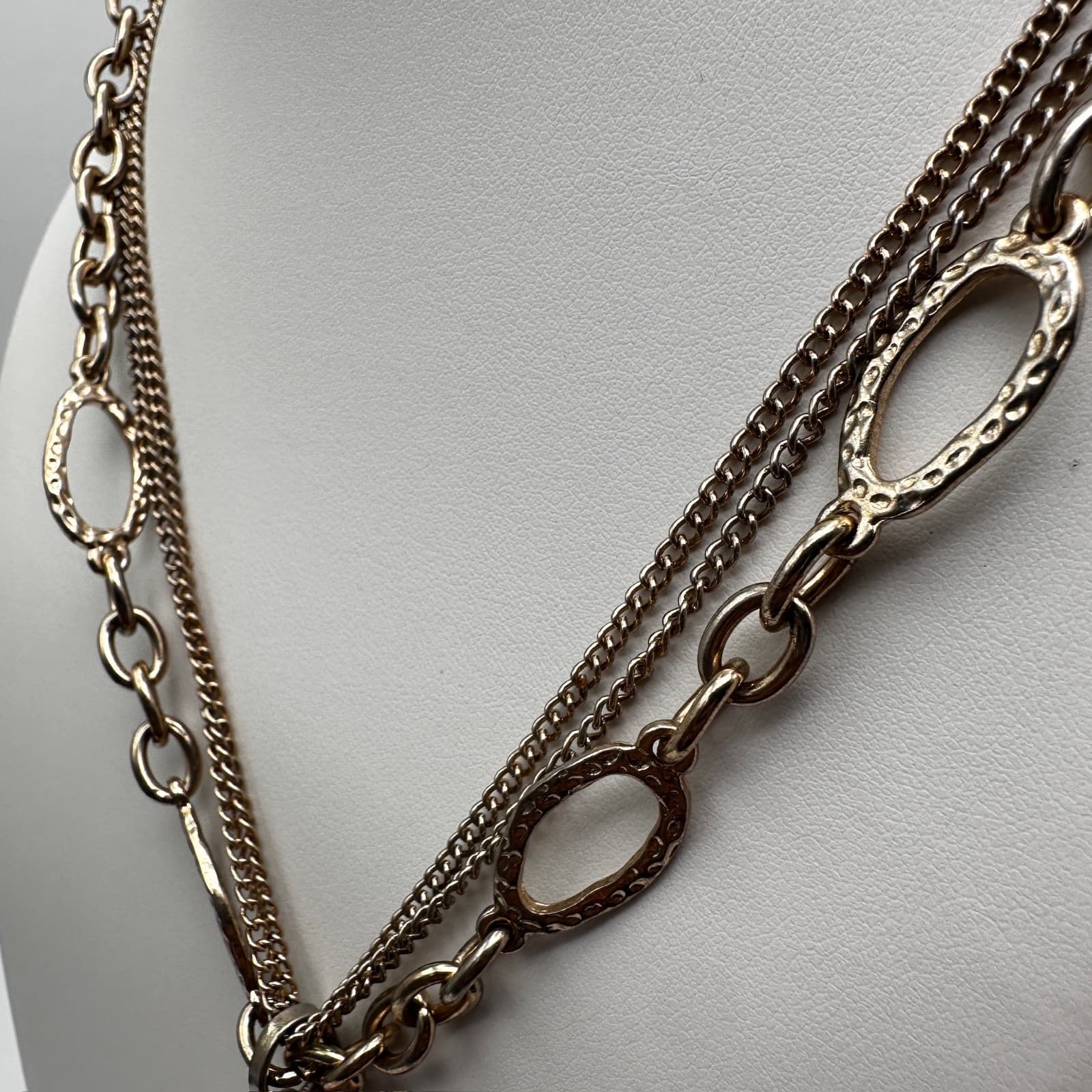 Vintage 90s Silver Tone Multi Strand Red Teardrop Pendant Necklace Boho Jewelry - Thumbnail 9