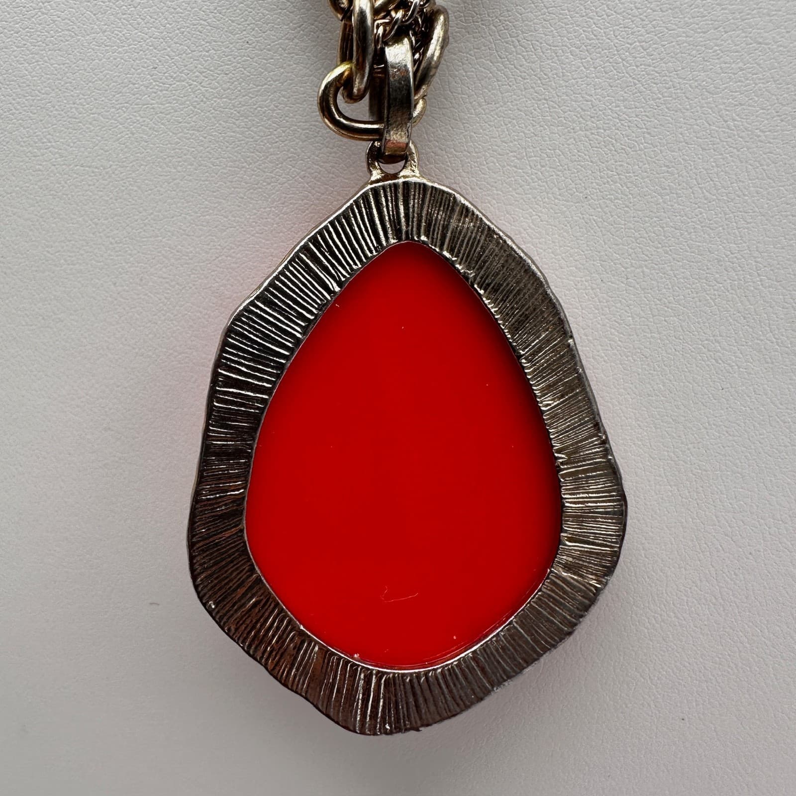 Vintage 90s Silver Tone Multi Strand Red Teardrop Pendant Necklace Boho Jewelry - Thumbnail 12