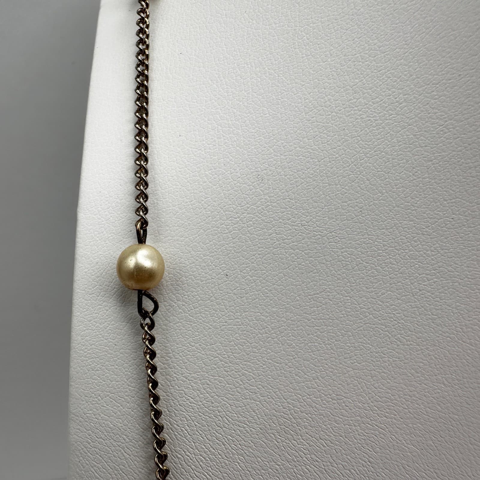 Vintage 80s Gold Tone Faux Pearl Station Tin Cup Necklace Women's Jewelry - Thumbnail 5