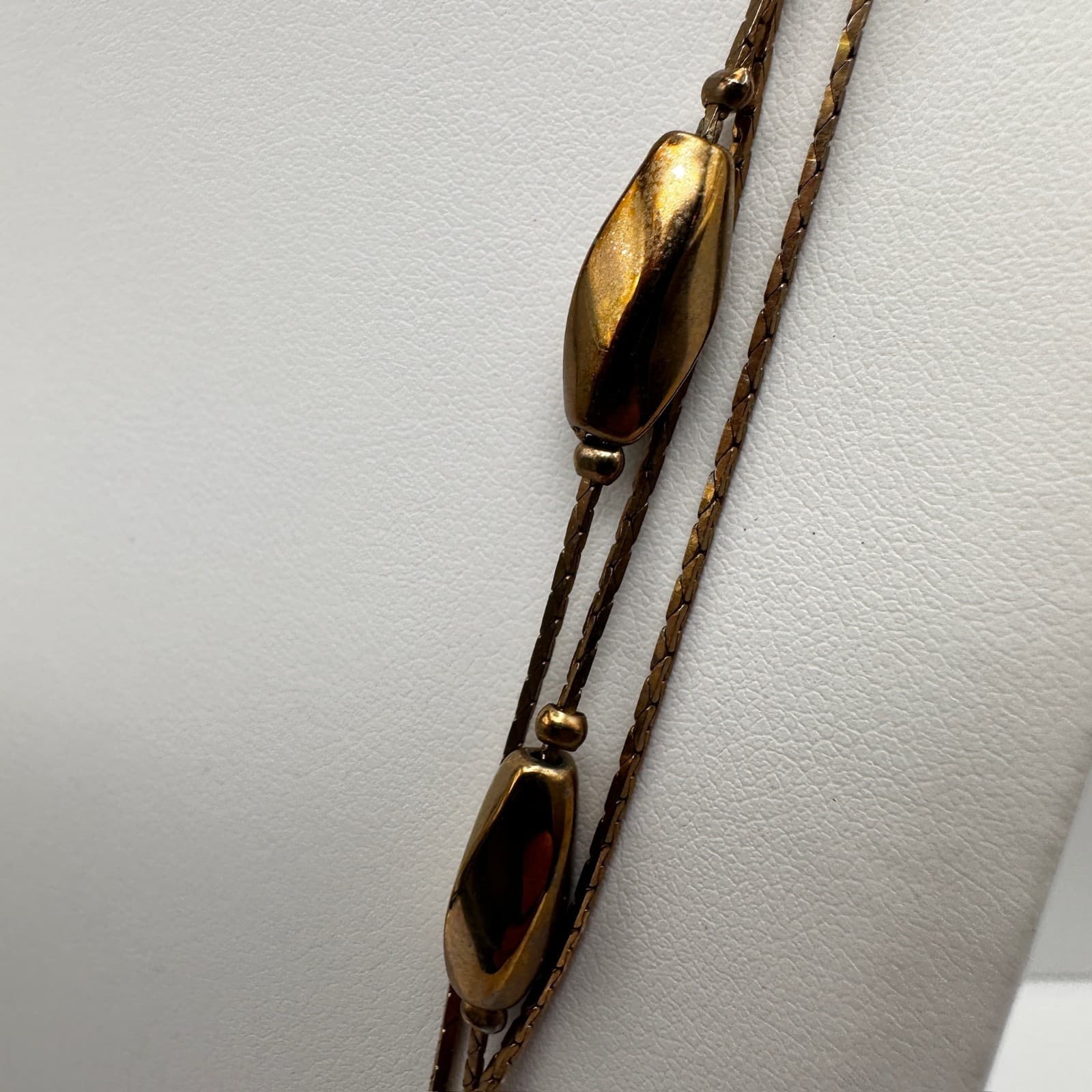 Vintage 90s Gold Tone Multi Strand Snake Chain Necklace Geometric Beads Jewelry - Thumbnail 6