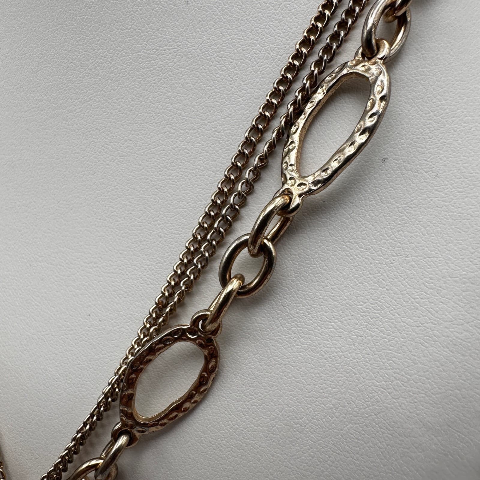 Vintage 90s Silver Tone Multi Strand Red Teardrop Pendant Necklace Boho Jewelry - Thumbnail 7