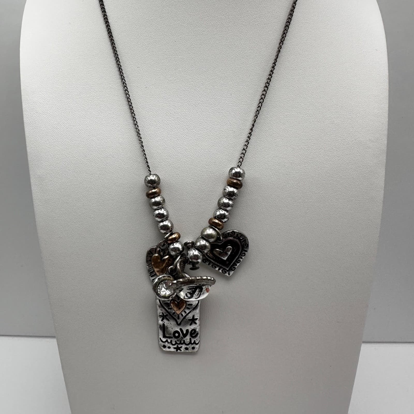 Vintage Silver Tone Heart Charm Necklace Love Tag Y2K - Thumbnail 8