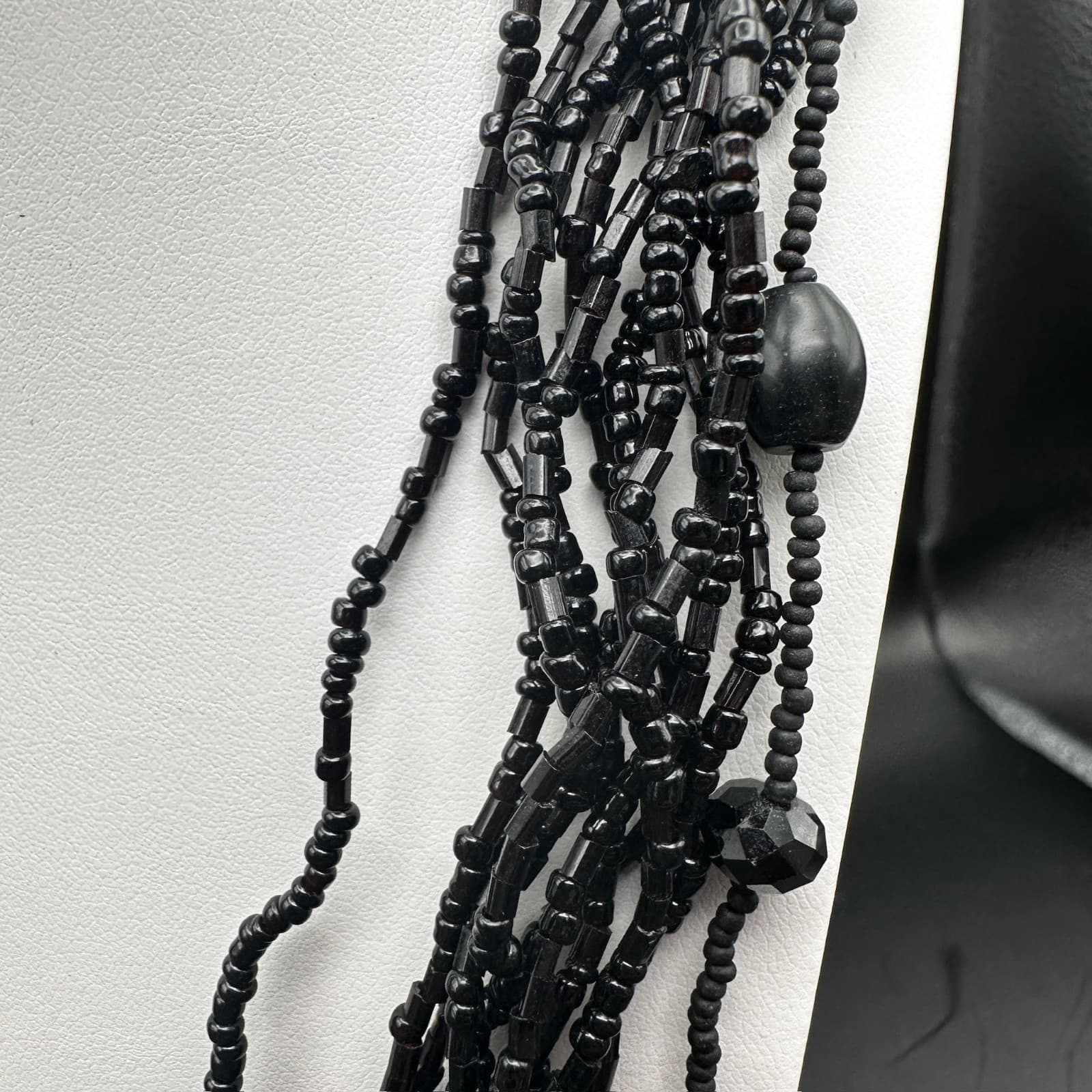 Vintage 80s 90s Black Multi Strand Beaded Necklace Statement Layered Era Jewelry - Thumbnail 5