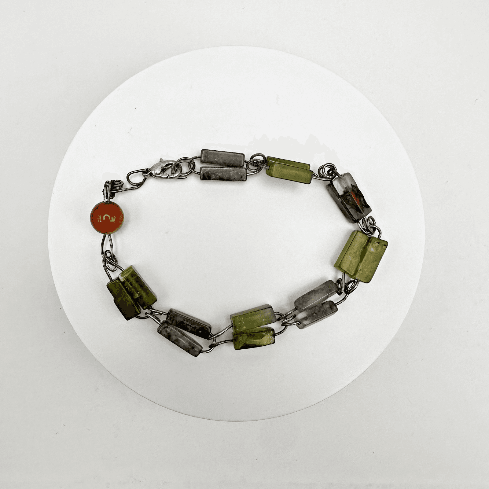 Vintage Mixed Stone Bracelet Serpentine Jade Jasper Carnelian Wire Link Boho Y2K - Thumbnail 3