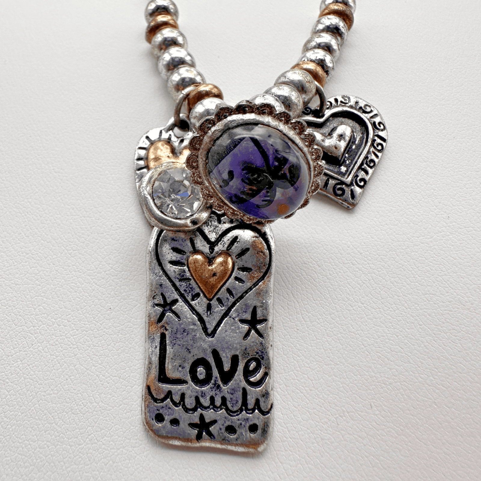 Vintage Silver Tone Heart Charm Necklace Love Tag Y2K - Thumbnail 3