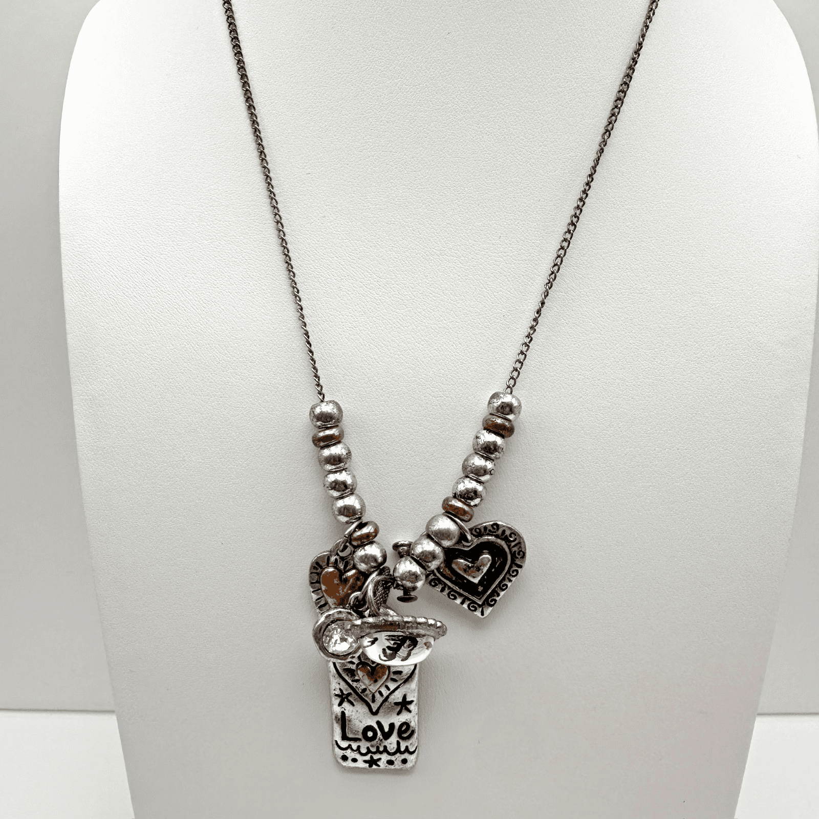 Vintage Silver Tone Heart Charm Necklace Love Tag Y2K - Thumbnail 2