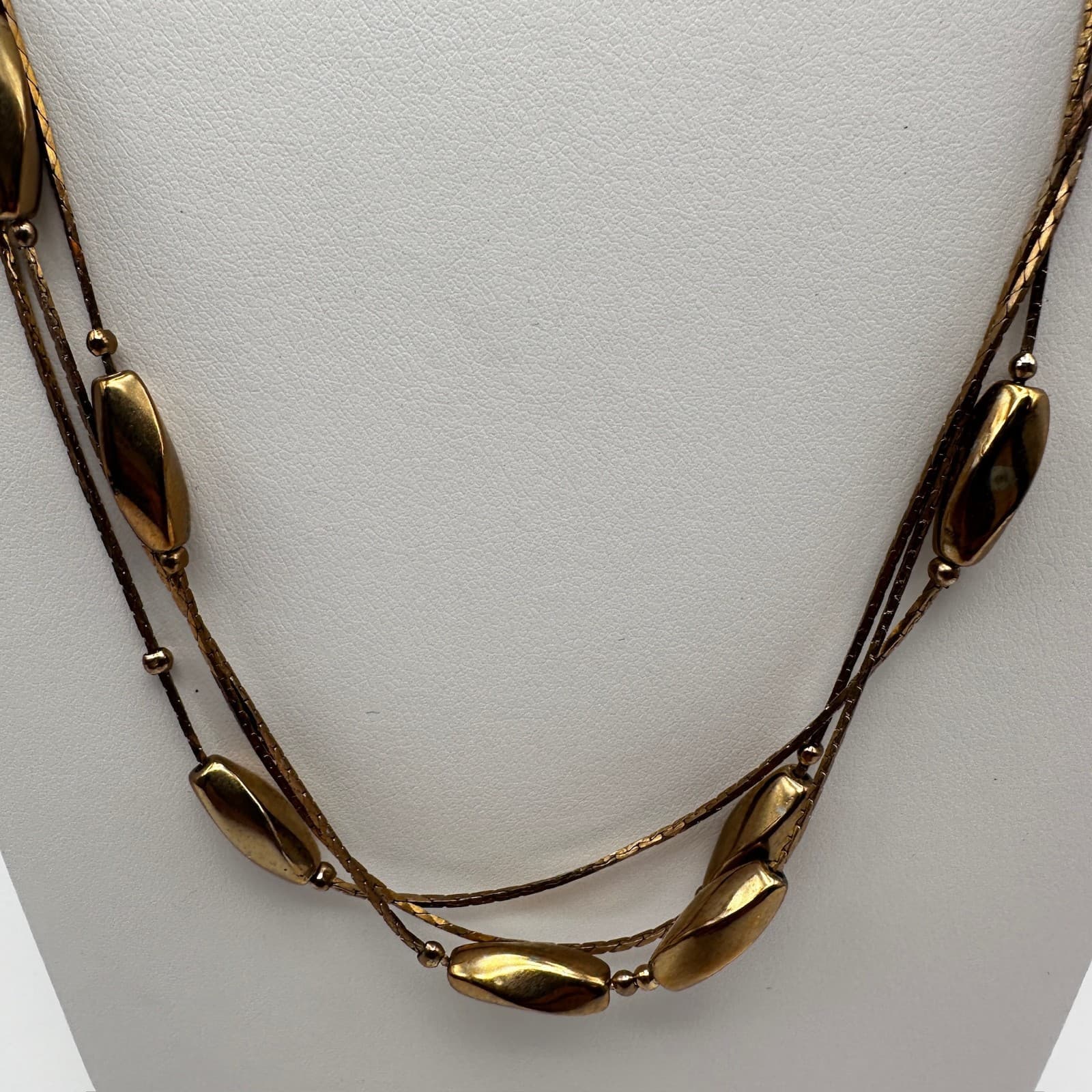 Vintage 90s Gold Tone Multi Strand Snake Chain Necklace Geometric Beads Jewelry - Thumbnail 2