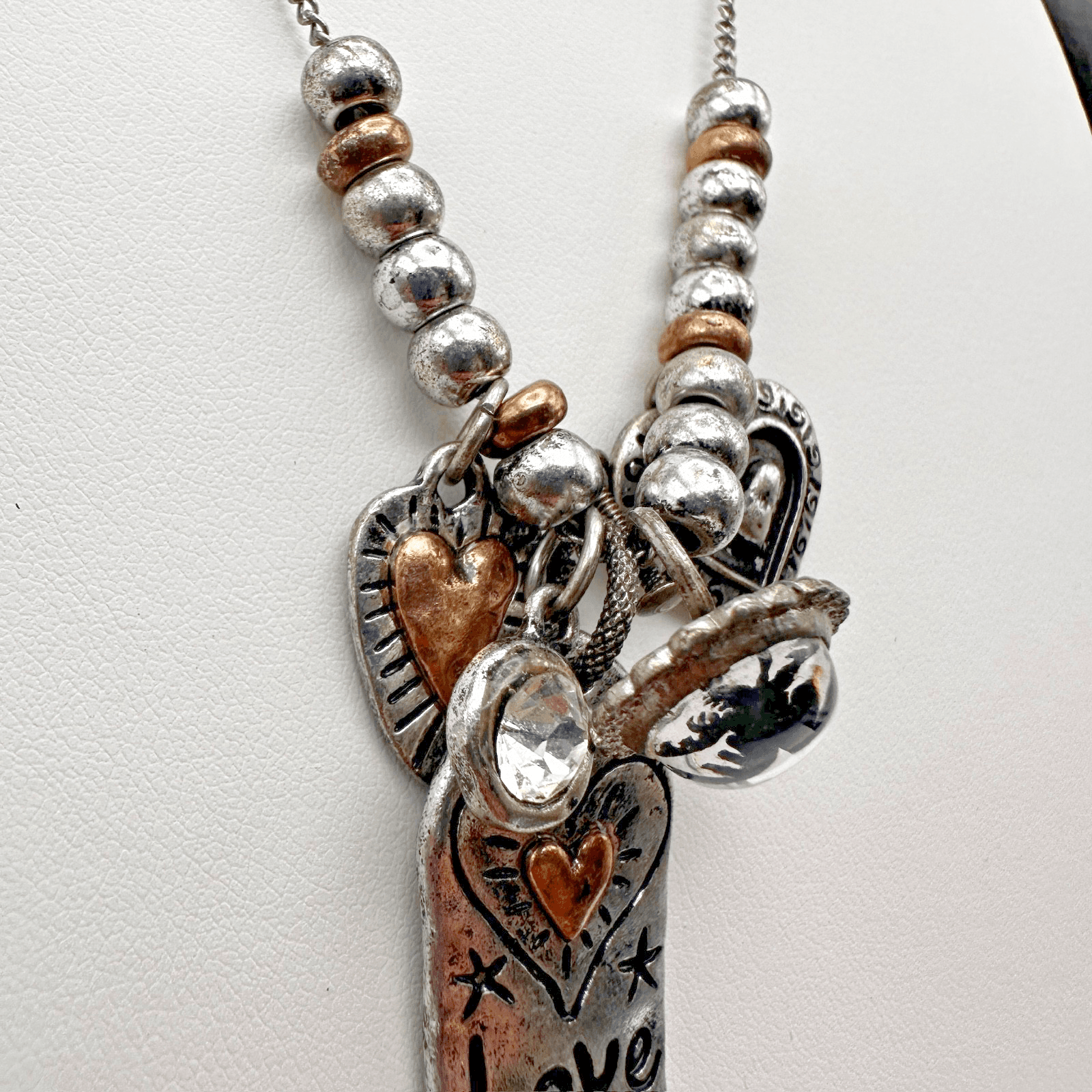 Vintage Silver Tone Heart Charm Necklace Love Tag Y2K - Thumbnail 4