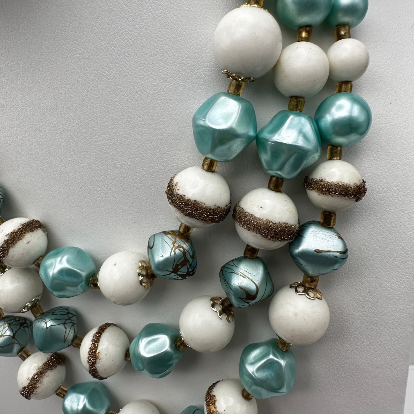Vintage 80s Multi-Strand Blue & White Bead Necklace Boho Fashion Women's Jewelry - Thumbnail 7