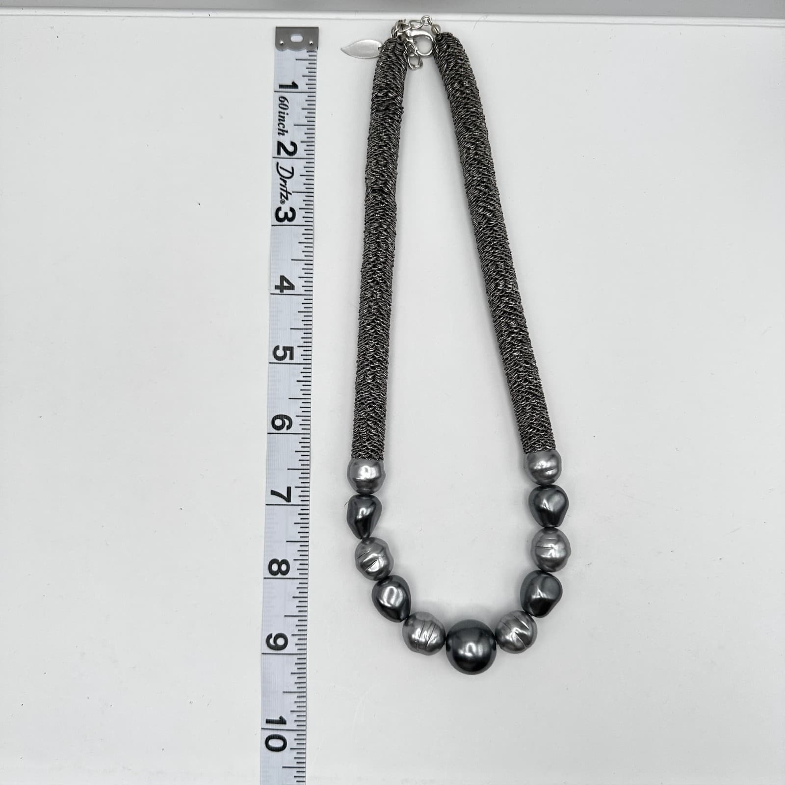 Vintage 90s Coldwater Creek Gray Faux Pearl Mesh Collar Necklace Statement Boho - Thumbnail 9